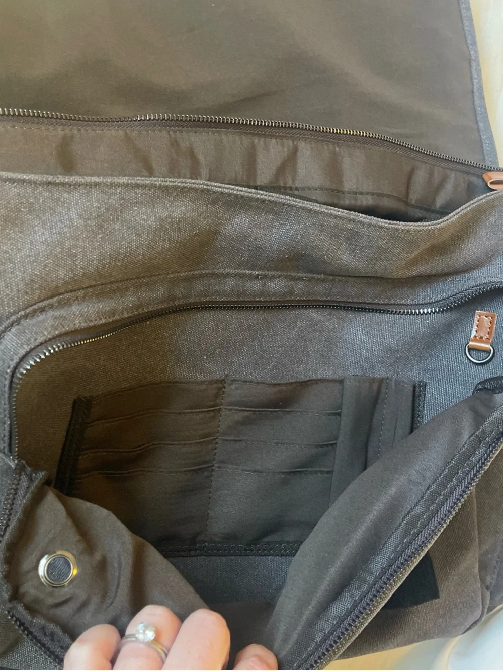 Estarer Grey Laptop Messenger Bag with Brown Leather Trim - Men's Crossbody